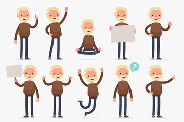 Wall Mural - Male character in casual clothes in different poses: Vector illustration.