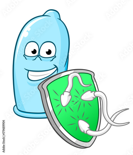 Cartoon condom with shield Stock Vector | Adobe Stock