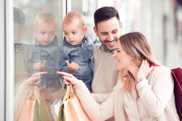 Happy family in shopping