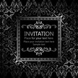 © miamilky - Abstract background with calligraphic luxury silver flourishes and vintage frame, victorian banner,wallpaper ornaments, invitation card, baroque style booklet, fashion pattern, template for design.