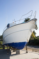 Wall Mural - A view of the private yacht bow, docked in the marina