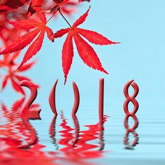 Wall Mural - 2018 red maple tree leaf greeting card