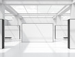 Bright exhibition hall with windows in the ceiling. 3d rendering