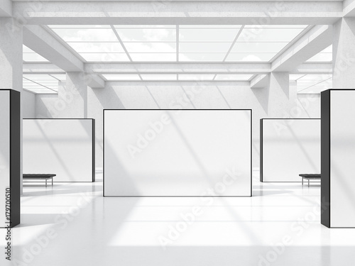 Cuadros en Lienzo Bright exhibition hall with windows in the ceiling. 3d rendering