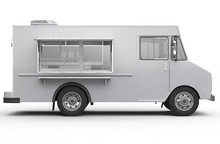 3d Rendering Of A Food Truck On White Background