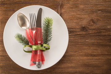 Wall Mural -  Christmas silverware on table 