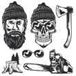 Set of lumberjack elements for creating your own badges, logos, labels, posters etc. Isolated on white