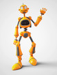 Yellow cartoon robot waving hello.