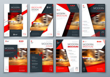 Set Of Business Cover Design Template In Red Color For Brochure, Report, Catalog, Magazine Or Booklet. Creative Vector Background Concept
