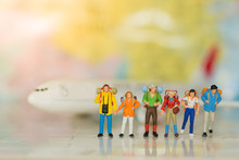 Miniature People, Travel By Plane For Travel. Using As Business Background Concept.
