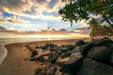 Awesome Sunset In "flic And Flac" Beach At Mauritius Island.
