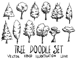 Wall Mural - Set of Tree illustration Hand drawn doodle Sketch line vector eps10