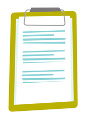 Green clipboard with a sheet of paper vector cartoon illustration isolated on white background