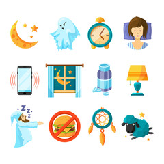 Poster - Symbols of night. Sleeping icon set. Insomnia