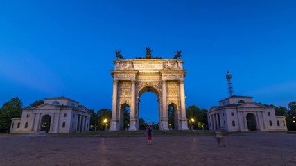 Sticker - Arch of Peace in Simplon Square day to night timelapse. It is a neoclassical triumph arch