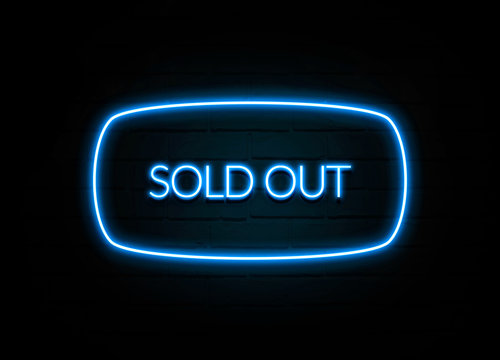 Sold Out  - colorful Neon Sign on brickwall