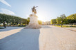 View on the beautiful Peyrou promenade with Louis statue in Montpellier city during the morning light in southern France