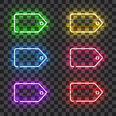Wall Mural - set of glowing realistic neon price tags of different colors isolated on transparent background. shi