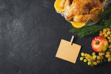 Wall Mural - Thanksgiving background - turkey with fruits