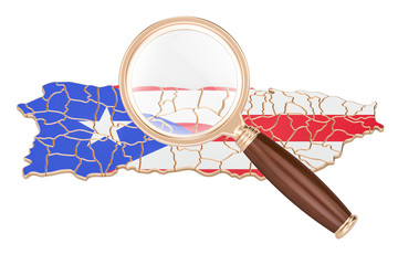 Poster - Puerto Rico under magnifying glass, analysis concept, 3D rendering