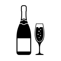 Wall Mural - Champagne bottle and glass vector icon