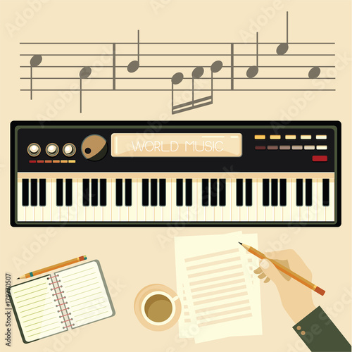 Fotografía Illustration of a man with a electronic piano