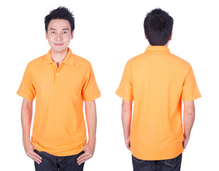 Wall Mural - man with orange polo shirt on white background