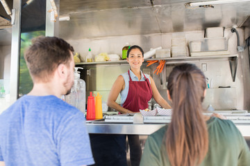 Wall Mural - Food truck owner with some customers