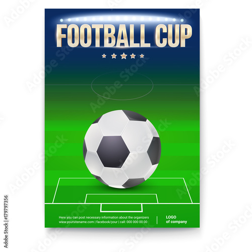 Football Cup Poster Template With Place For Information And Emblem Night Football Stadium In The Spotlight With Ball Ilration Template For Print Design Events