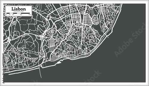 Fotomural Lisbon Portugal Map in Retro Style.