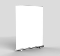 Sticker - White blank empty high resolution Business Roll Up and Standee Banner display mock up Template for your Design Presentation. 3d render illustration. 150x200cm.