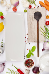 Wall Mural - Colorful food ingredients on white background