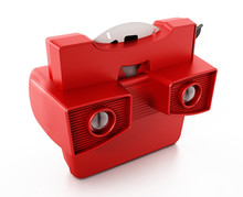 Red Vintage 3D Slide Viewer Isolated On White Background. 3D Illustration