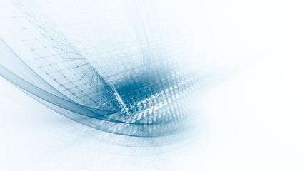Poster - Abstract blue and white background. Fractal graphics series. Three-dimensional composition of intersecting grids. Information technology concept.