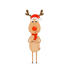 Wall Mural - Christmas reindeer with hat of Santa