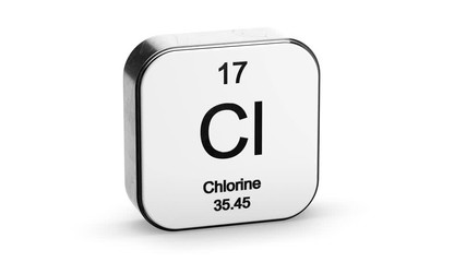 Fototapete - Chlorine element symbol from the periodic table on white metallic rounded square icon