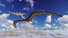 Flying Pterodactyl Against The Beautiful Cloudscape 3d Illustration