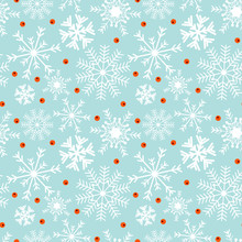 Christmas Winter Pattern With Berries And Snowflakes