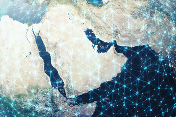 Poster - 3D rendering Network and data exchange over planet earth in space. Connection lines Around Earth Globe. Global International Connectivity, Elements of this image furnished by NASA.