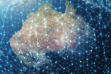 Poster - 3D rendering Network and data exchange over planet earth in space. Connection lines Around Earth Globe. Global International Connectivity. Elements of this image furnished by NASA