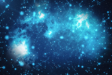 Poster - 3D Rendering Abstract Connected Dots With Lines. Technology Concept Background With Stars and Nebula