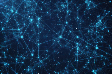 Poster - 3D Rendering Abstract Connected Dots With Lines. Technology Concept Background With Stars and Nebula