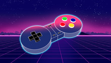 Retro Game Controller On Colorful Background 3d Illustration
