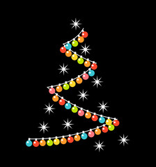 Canvas Print - Christmas tree shape with colorful lights