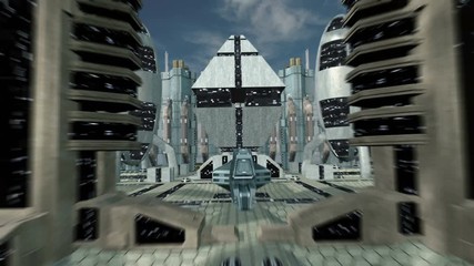 travel through futuristic sci-fi city 4k
