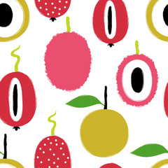 Wall Mural - Brush Grunge Exotic Fruits Seamless Pattern.