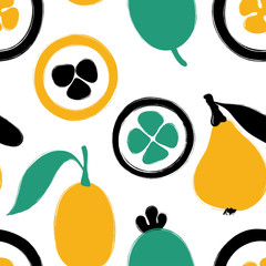 Wall Mural - Brush Grunge Exotic Fruits Seamless Pattern.