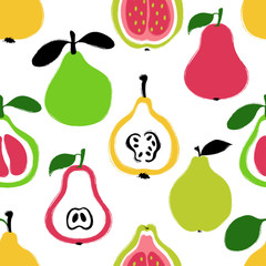 Wall Mural - Brush Grunge Exotic Fruits Seamless Pattern.