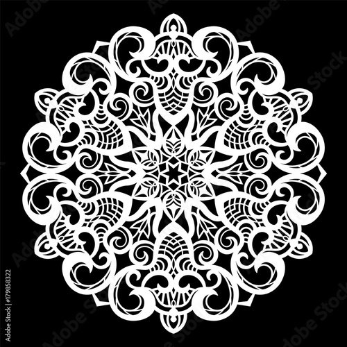 Fotografia, Obraz Lace round paper doily, lacy snowflake, greeting element, laser cut template, doily to decorate the cake, vector illustrations