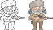 cartoon funny pioneer with a rifle in his hands

